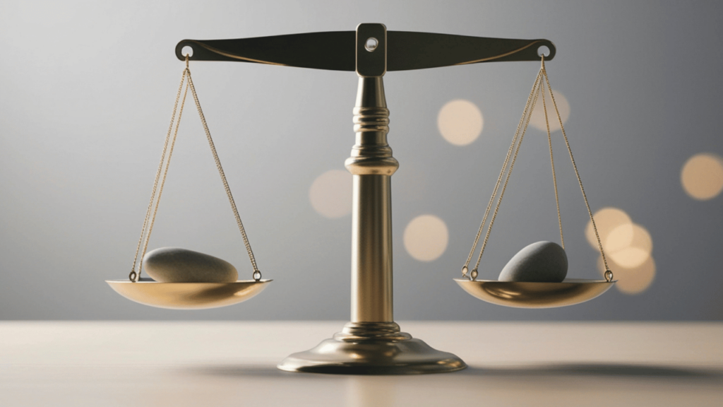 天秤に置かれた石